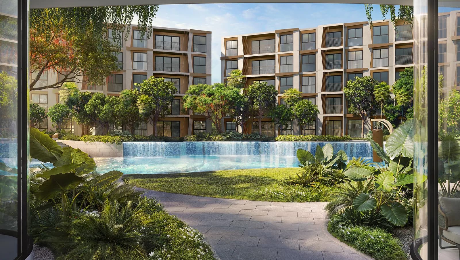 Rhea by Sansiri, Пхукет: садовая дорожка рядом с водопадом бассейна (визуализация)