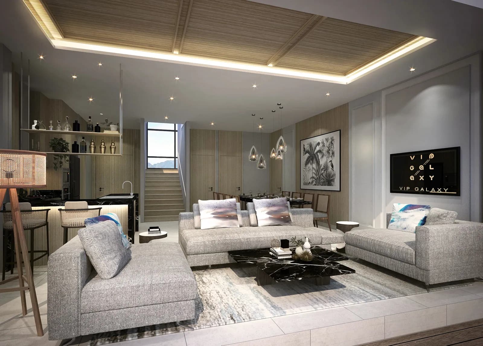 VIP Galaxy Villas, Phuket: type A villa living room with sofas and a coffee table (rendering)