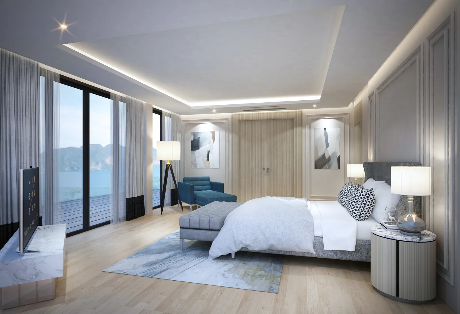 VIP Galaxy Villas, Phuket: type A villa main bedroom with large windows (rendering)
