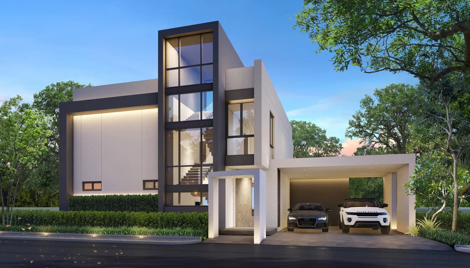 VIP Galaxy Villas, Phuket: type A villa entrance and covered parking (rendering)