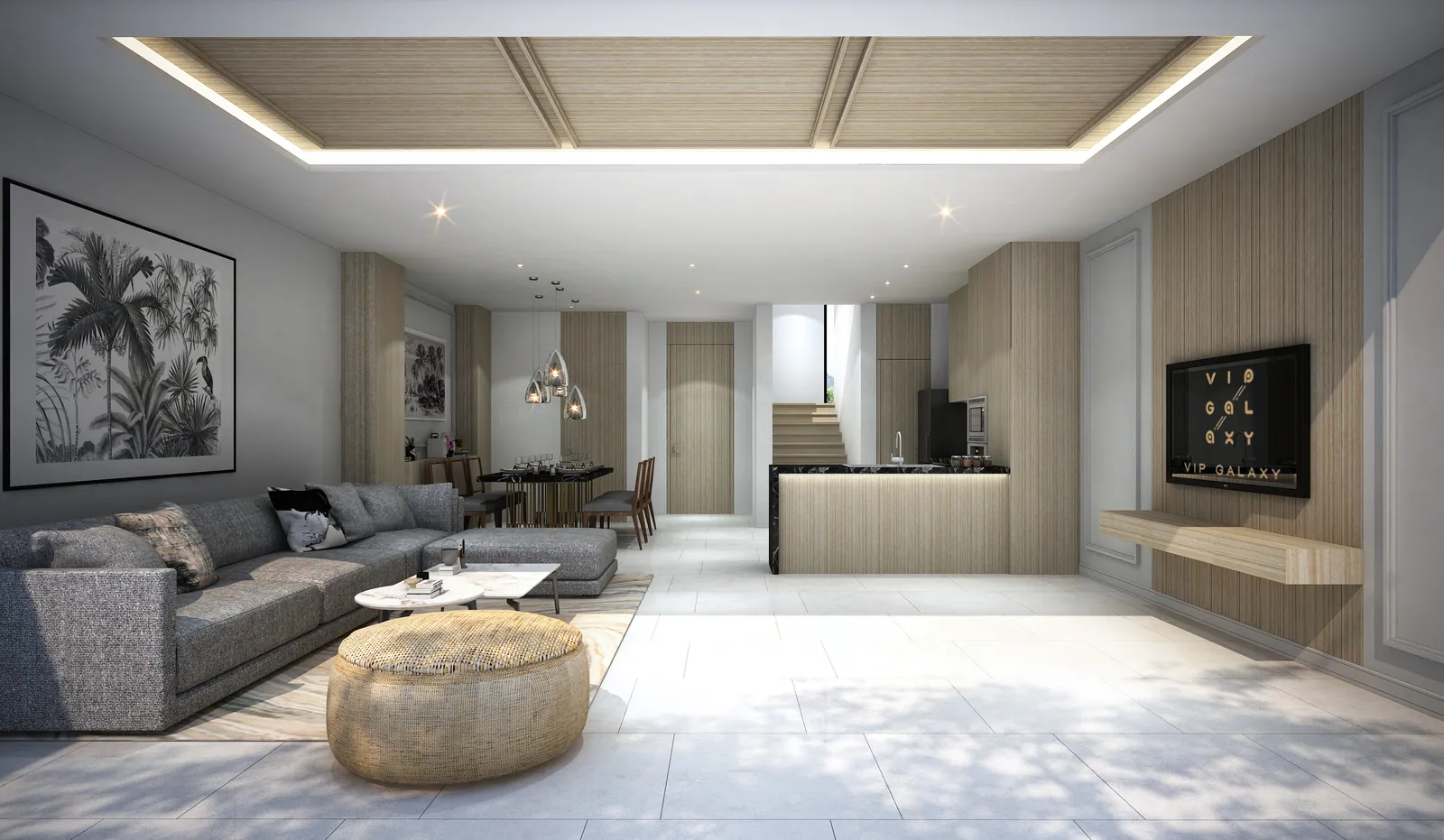 VIP Galaxy Villas, Phuket: type C villa living room with built-in storage (rendering)