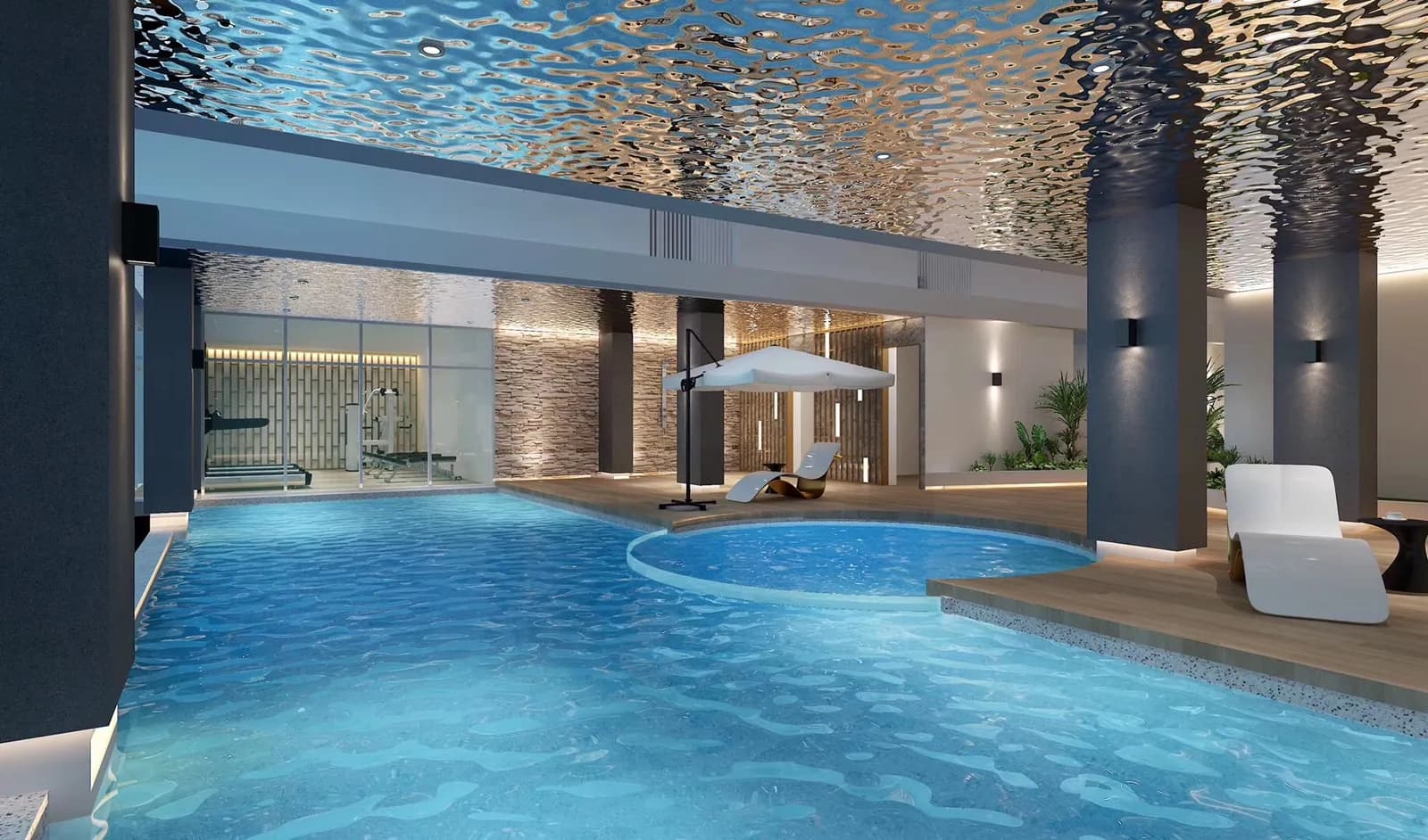 VIP Great Hill, Phuket: communal swimming pool beneath a reflective ceiling (rendering)