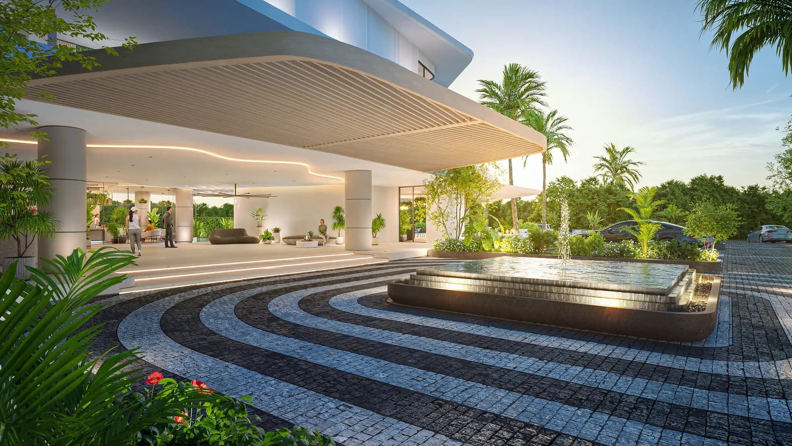 Sole Mio Residences, Phuket: arrival courtyard with a canopy and water feature (rendering)