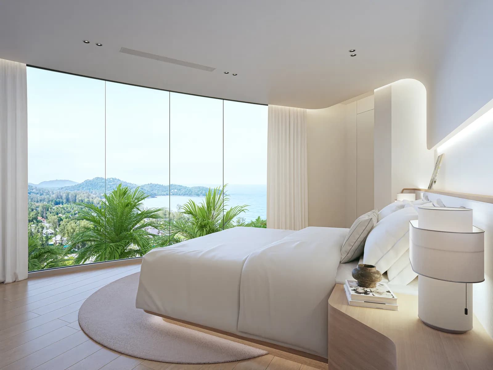 Sole Mio Residences, Phuket: Corner Deluxe bedroom beside curved panoramic windows (rendering)