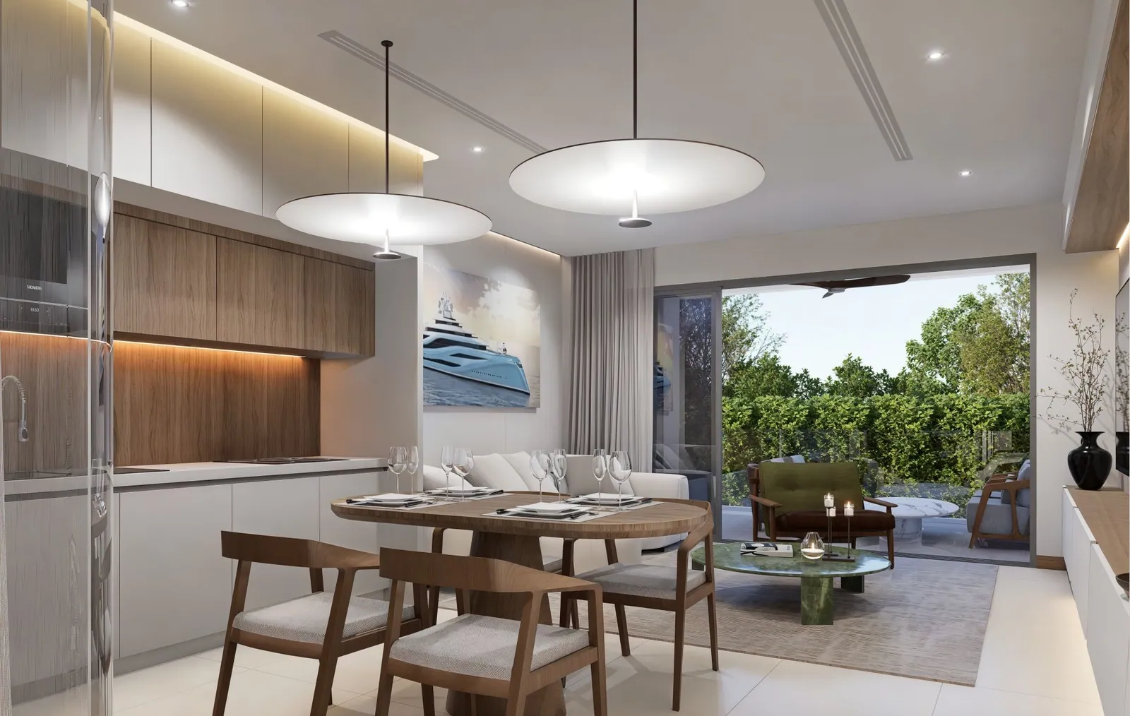 Sole Mio Residences, Phuket: Corner Deluxe kitchen, dining table and terrace doors (rendering)