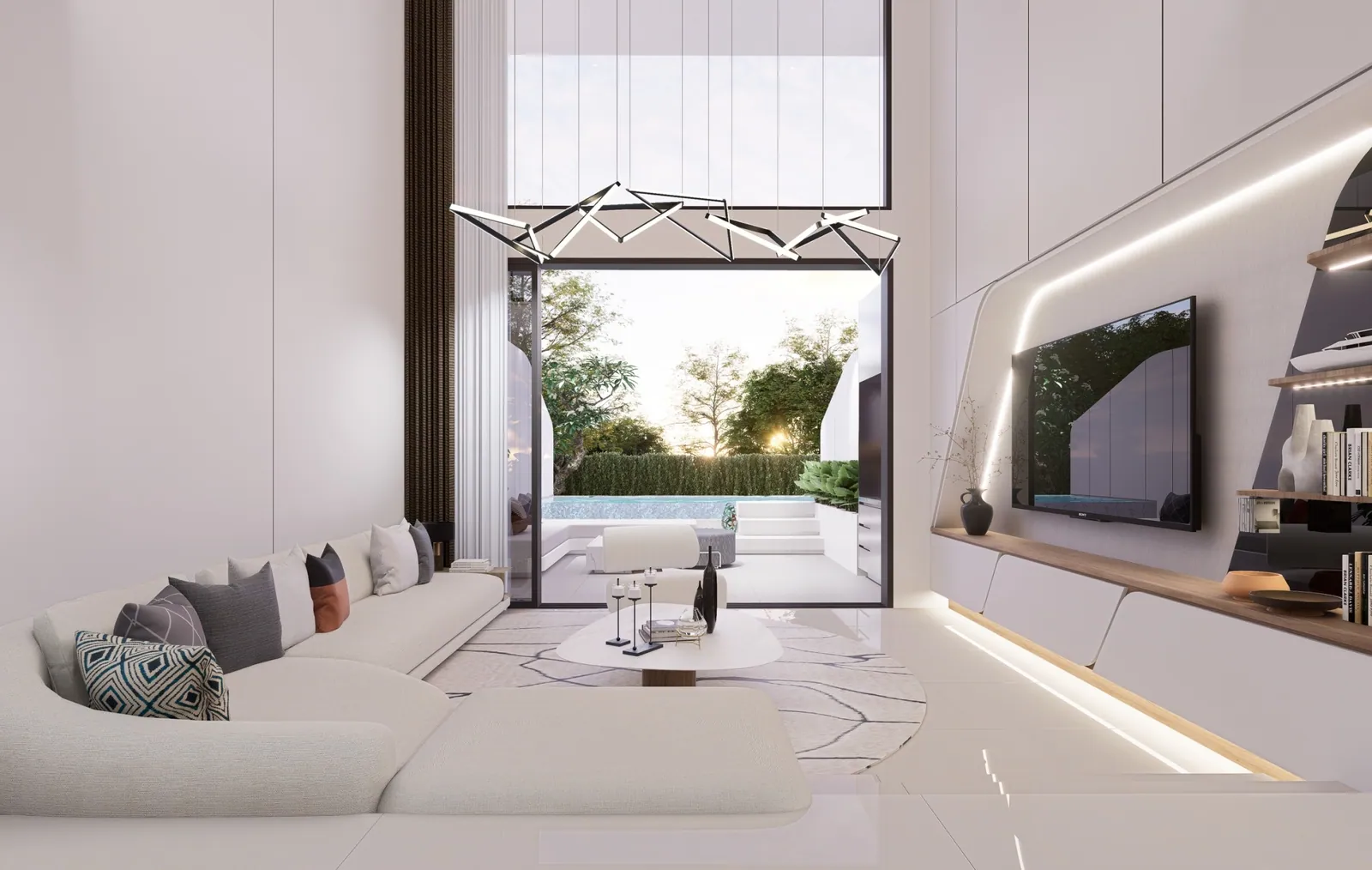 Sole Mio Residences, Phuket: duplex living room with a double-height ceiling (rendering)