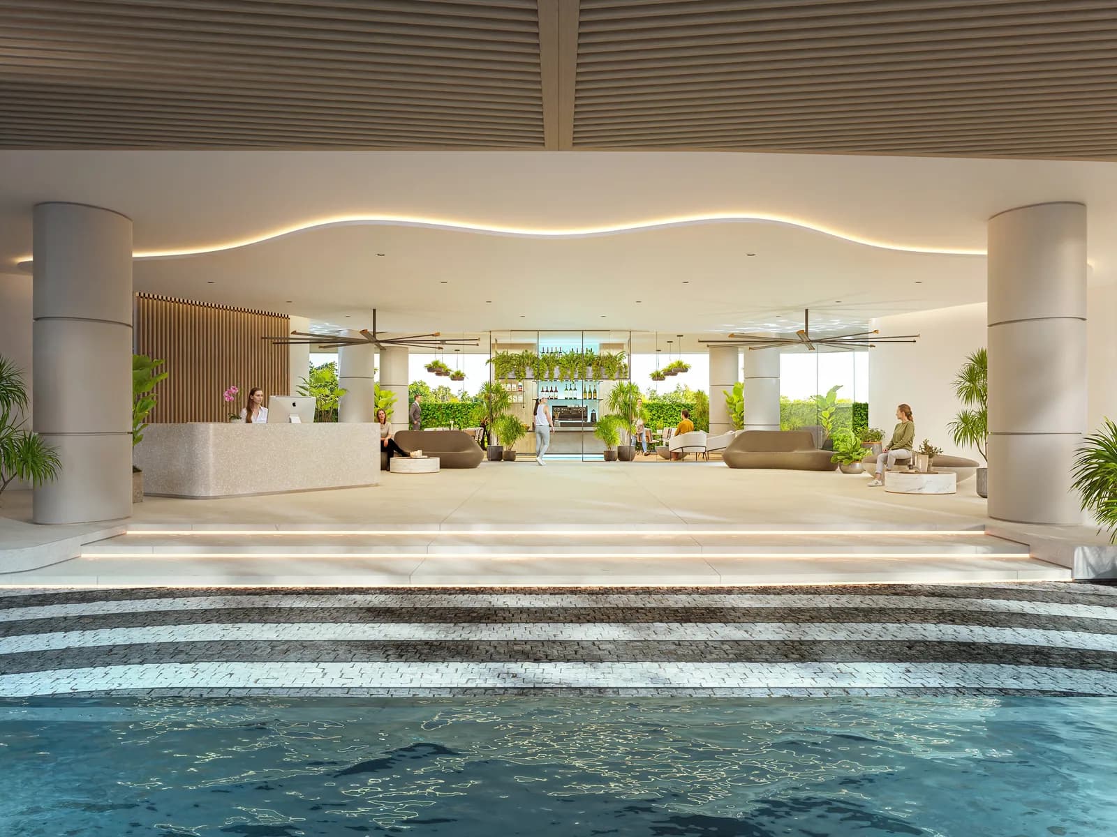 Sole Mio Residences, Phuket: lobby entrance beside a stepped water feature (rendering)