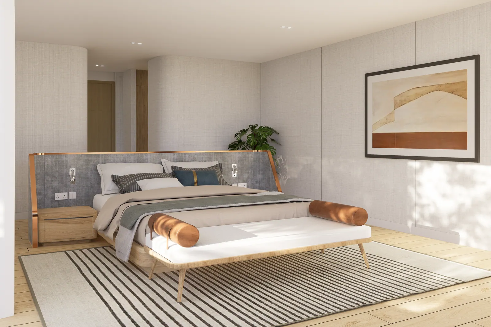 Sole Mio Residences, Phuket: three-bedroom penthouse bedroom with a balcony (rendering)