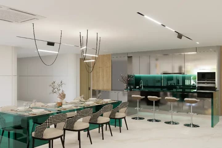 Sole Mio Residences, Phuket: three-bedroom penthouse kitchen and dining area (rendering)