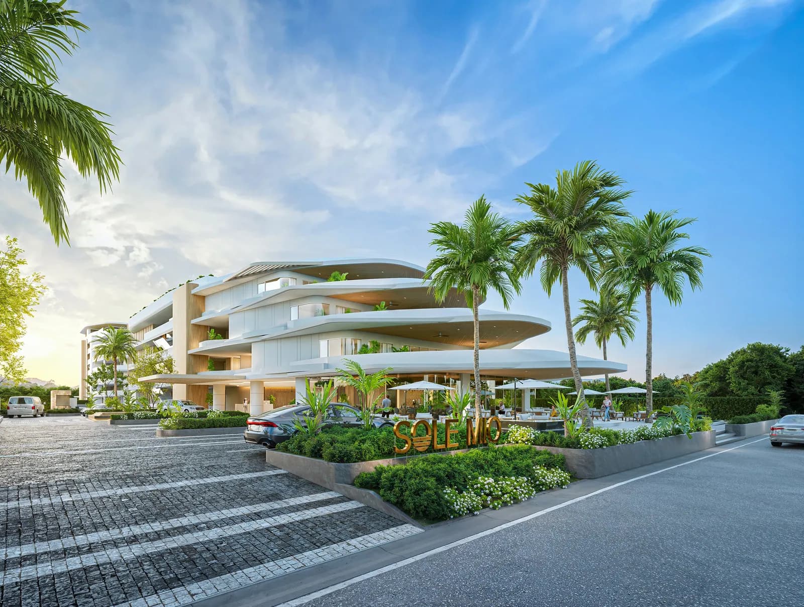 Sole Mio Residences, Phuket: residential street facade and landscaped entrance (rendering)