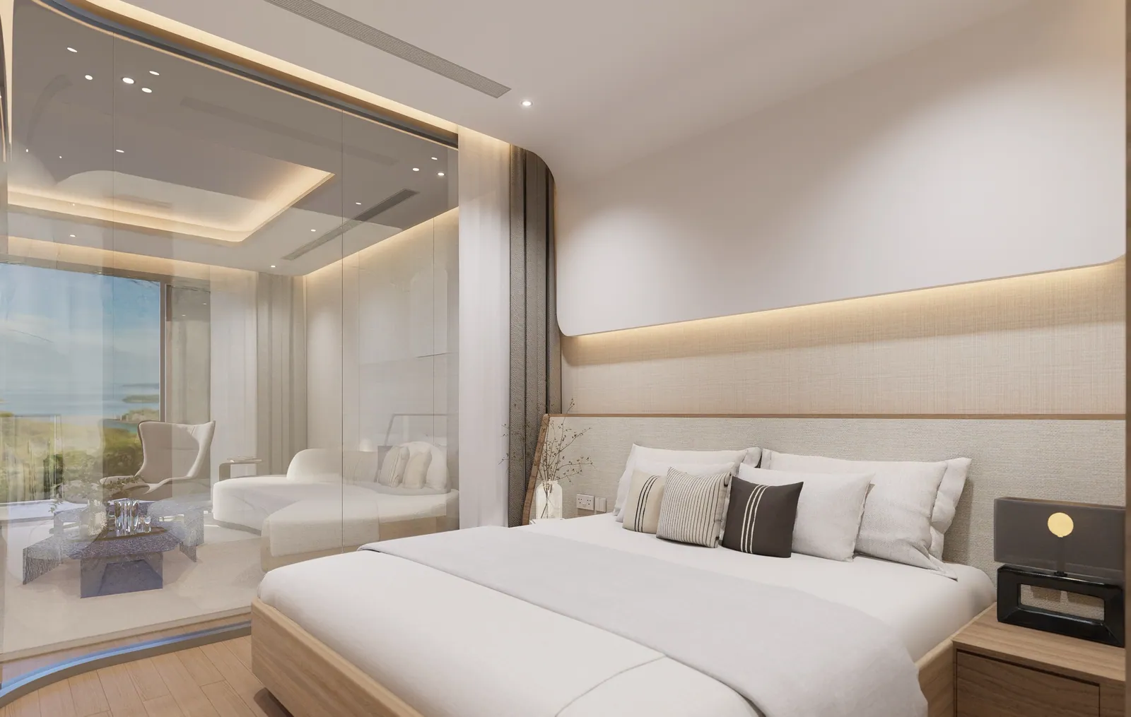 Sole Mio Residences, Phuket: suite bedroom and glazed bathroom partition (rendering)