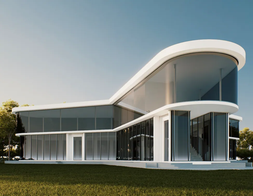 VIP Space Odyssey, Phuket: amenity building with a curved roof and glass frontage (rendering)