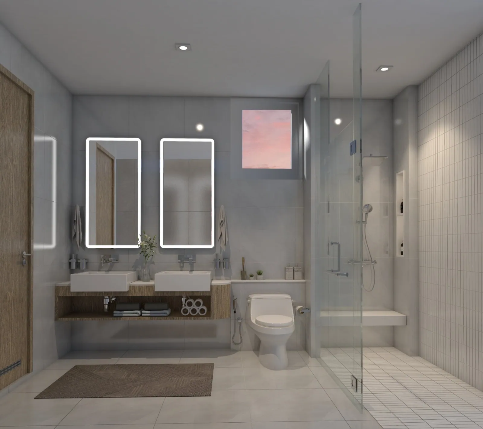 VIP Space Odyssey, Phuket: villa bathroom with a double vanity and glass shower (rendering)