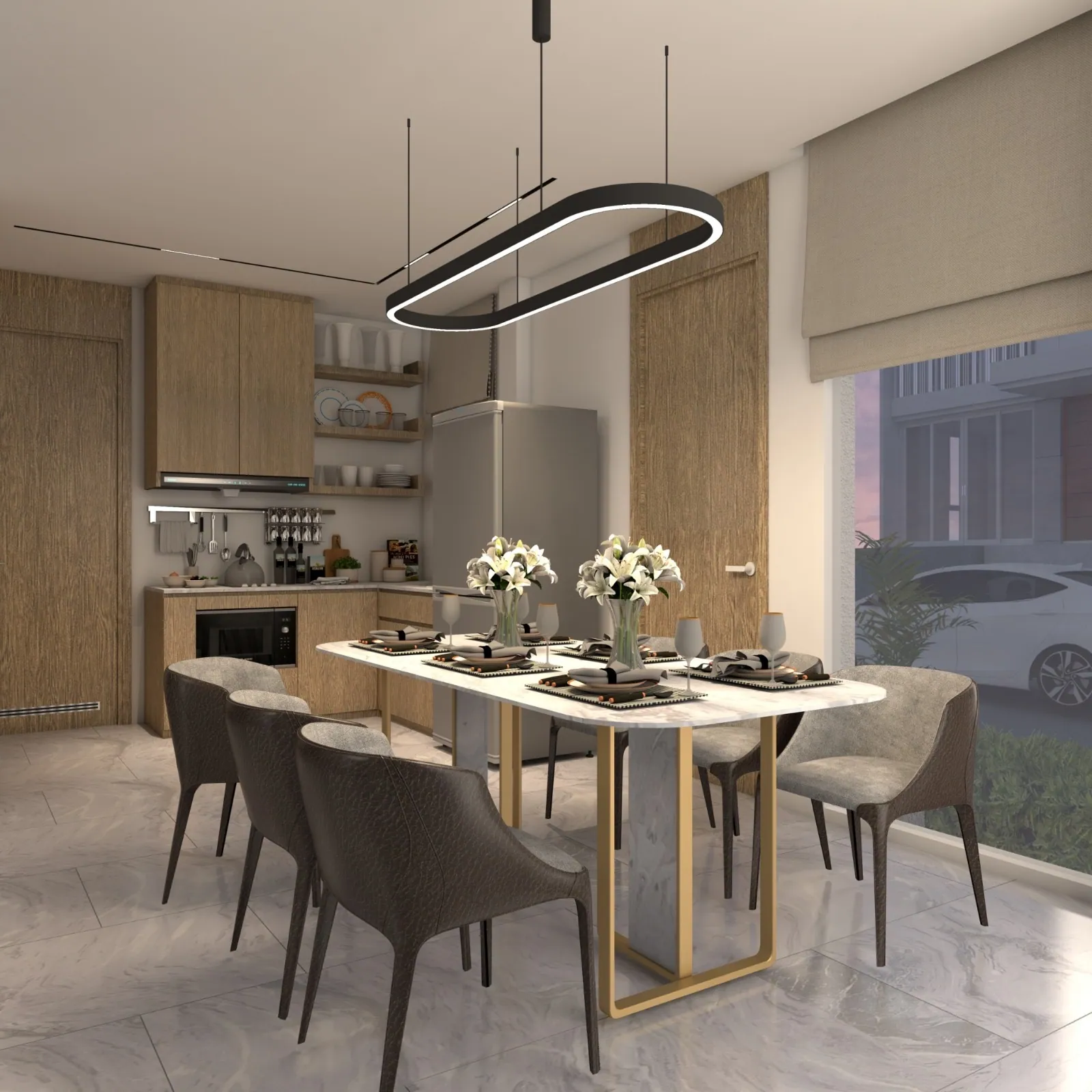 VIP Space Odyssey, Phuket: villa dining room with a table beneath pendant lighting (rendering)
