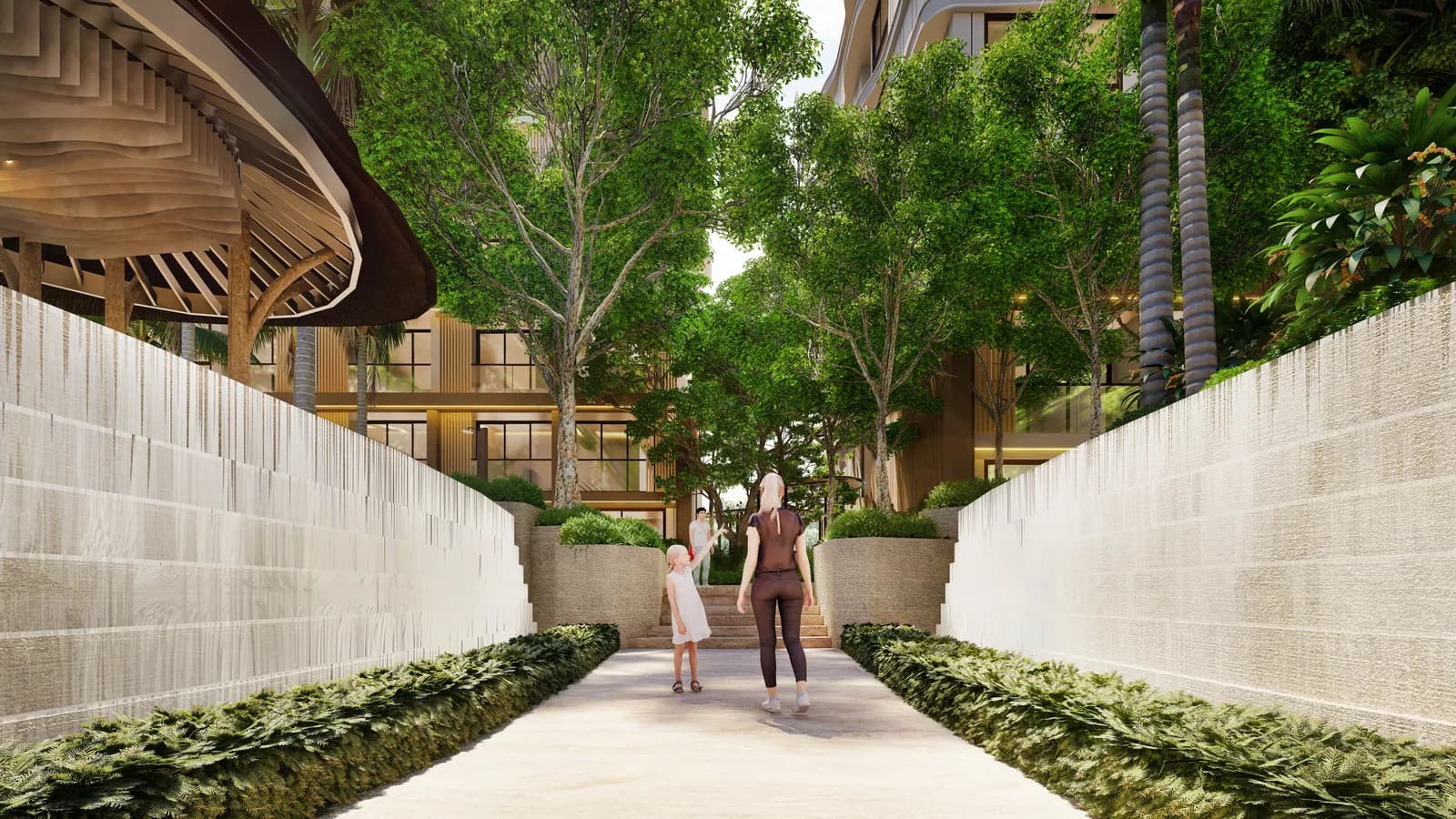 VIP Tropika, Phuket: pedestrian walkway between planted garden walls (rendering)
