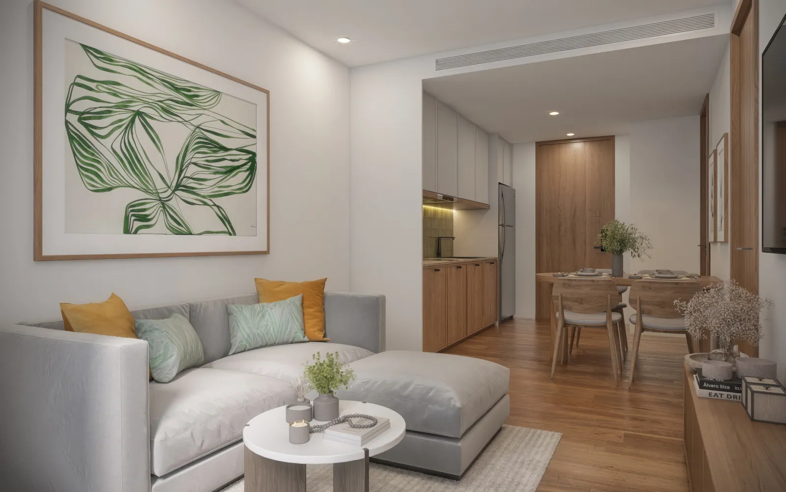 VIP Tropika, Phuket: one-bedroom residence living room and dining area (rendering)