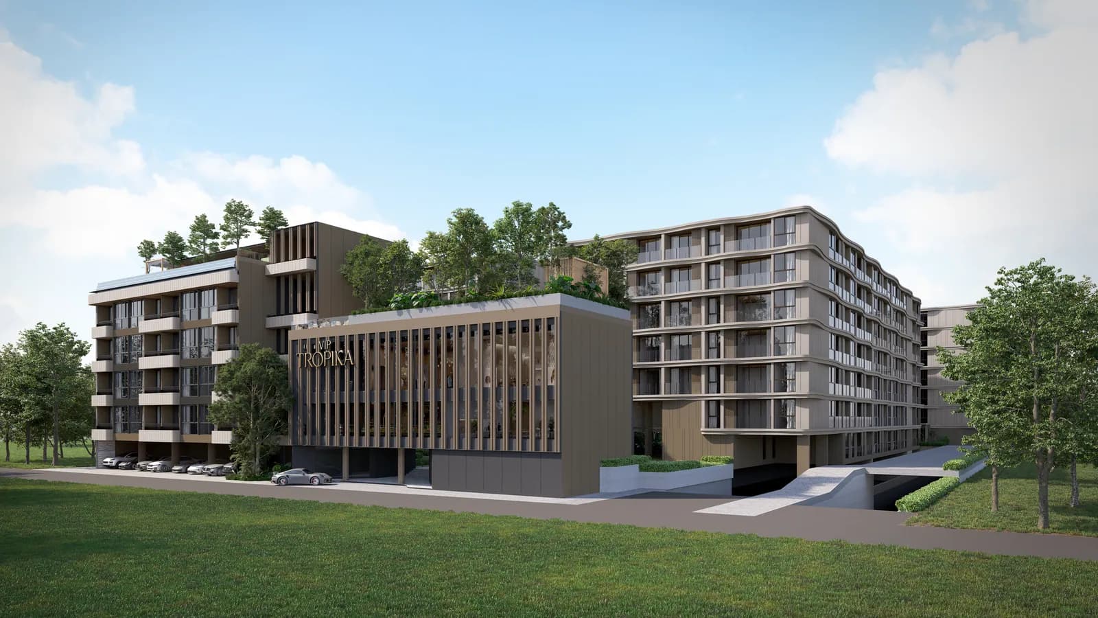 VIP Tropika, Phuket: residential buildings and landscaped entrance frontage (rendering)