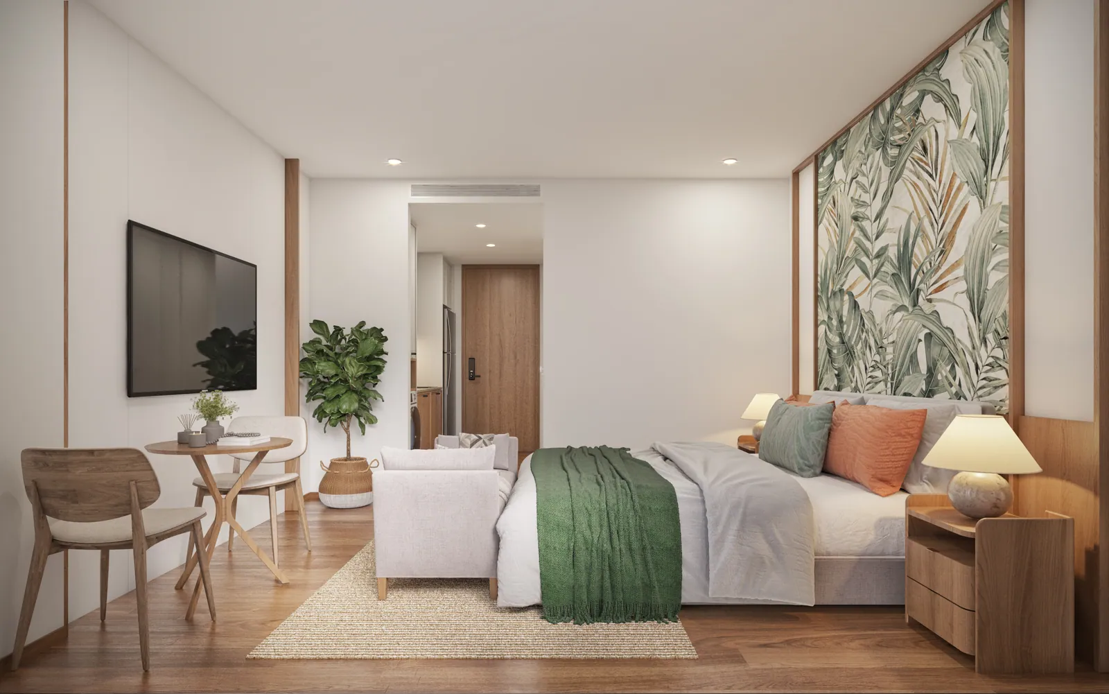 VIP Tropika, Phuket: studio living and sleeping areas with botanical artwork (rendering)