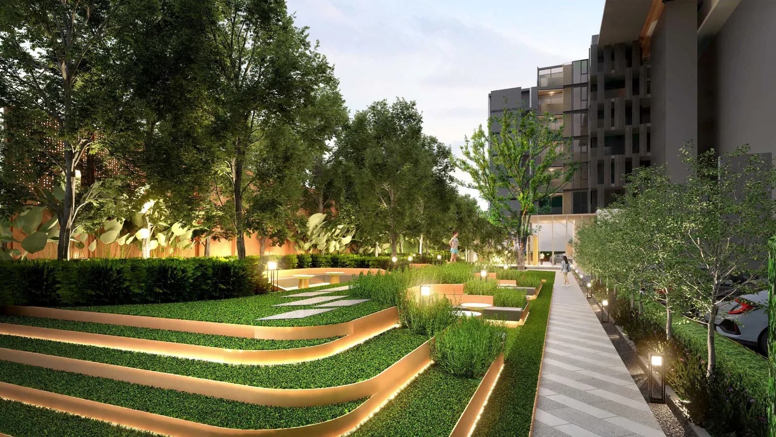 VIP Venus Karon, Phuket: stepped garden seating with lighting at dusk (rendering)