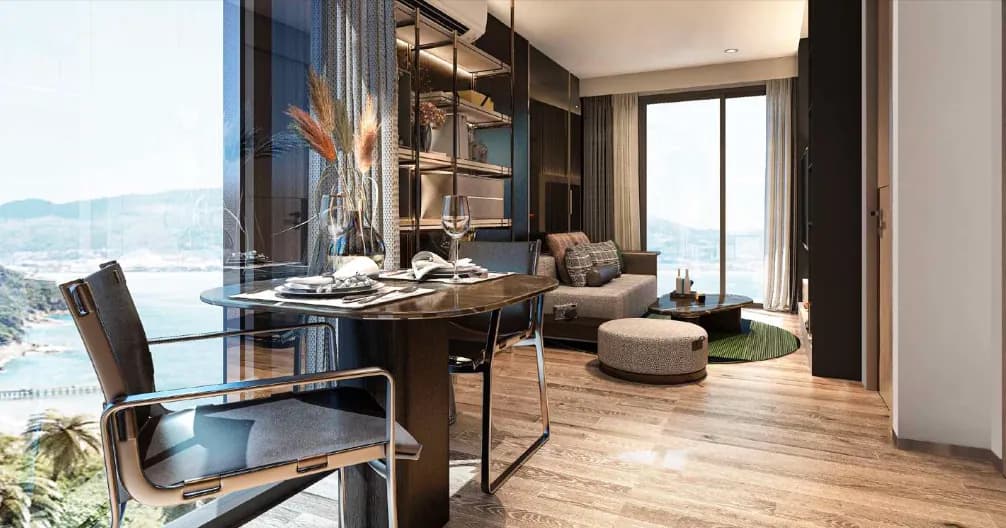 VIP Venus Karon, Phuket: type C residence living and dining area beside the windows (rendering)
