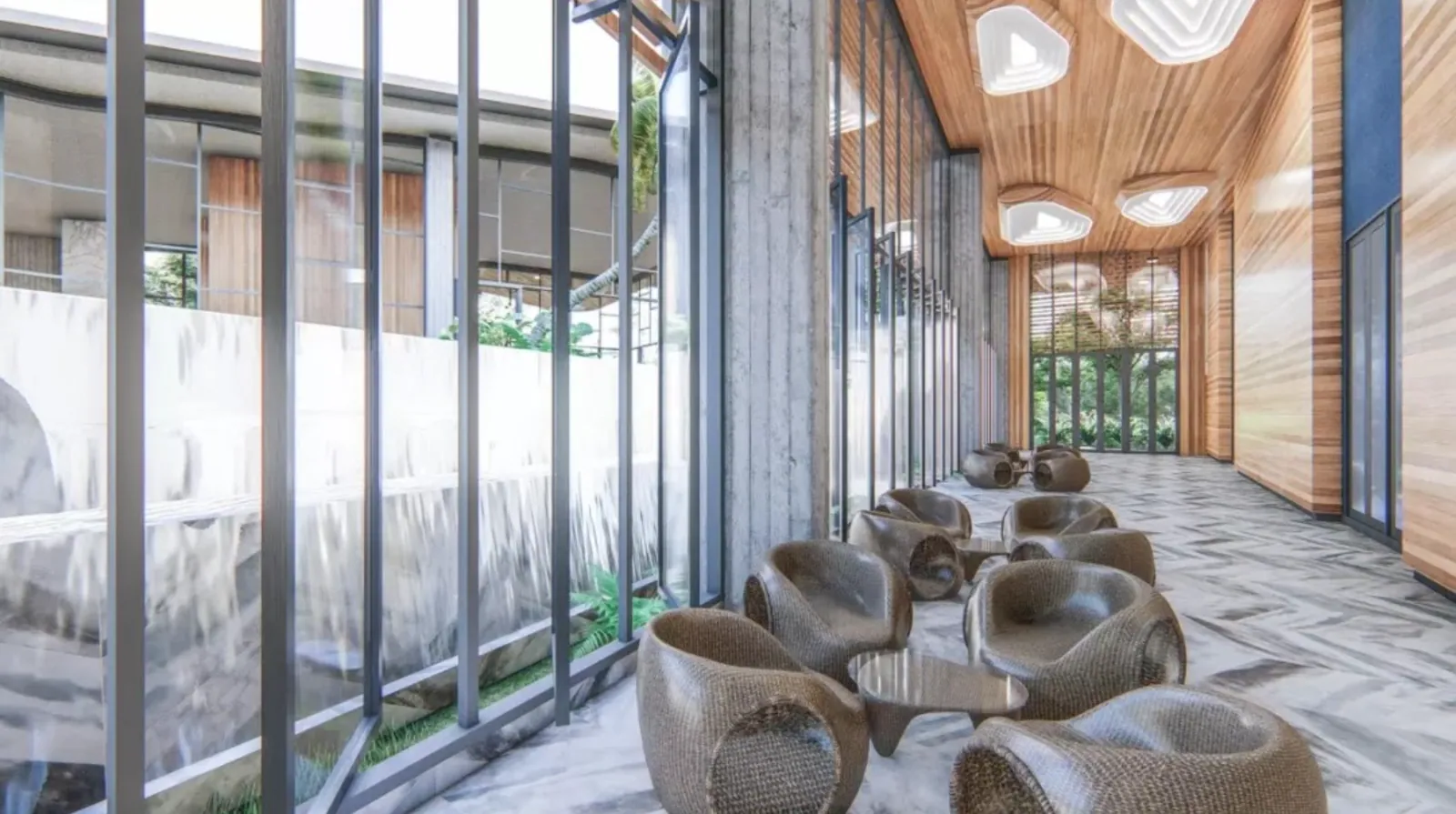 Wyndham La Vita, Phuket: lobby interior design with timber ceiling details (rendering)