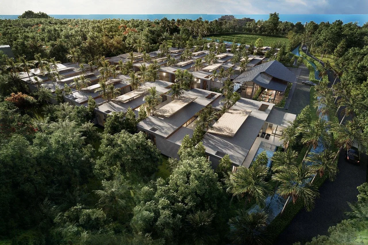 Amrits Luxury Villas, Nai Yang, Phuket: Luftansicht der kleinen Villenanlage (Visualisierung)