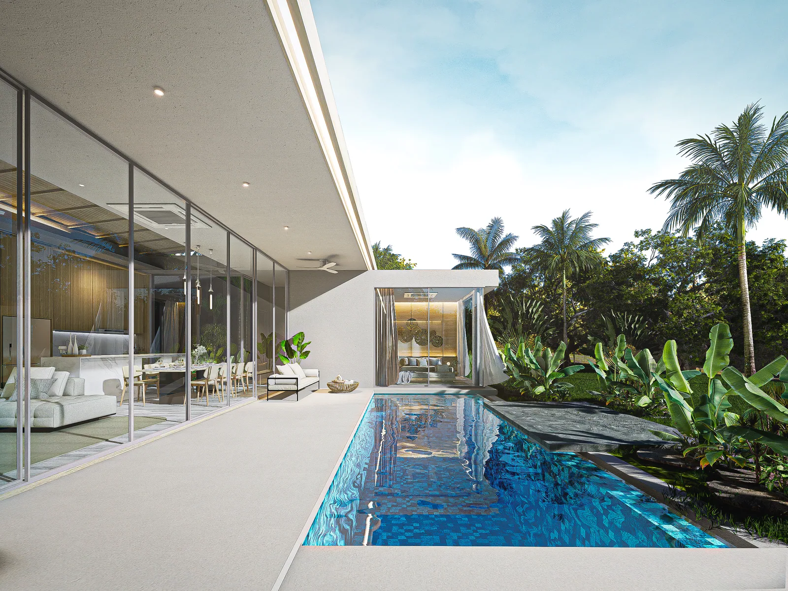 Amrits Luxury Villas, Nai Yang, Phuket: privater Pool neben dem verglasten Wohnbereich (Visualisierung)