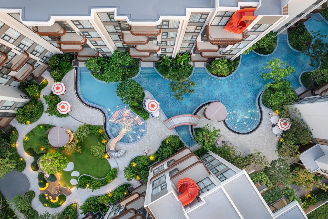 Canvas Cherngtalay, Phuket: aerial view of the landscaped pool courtyard
