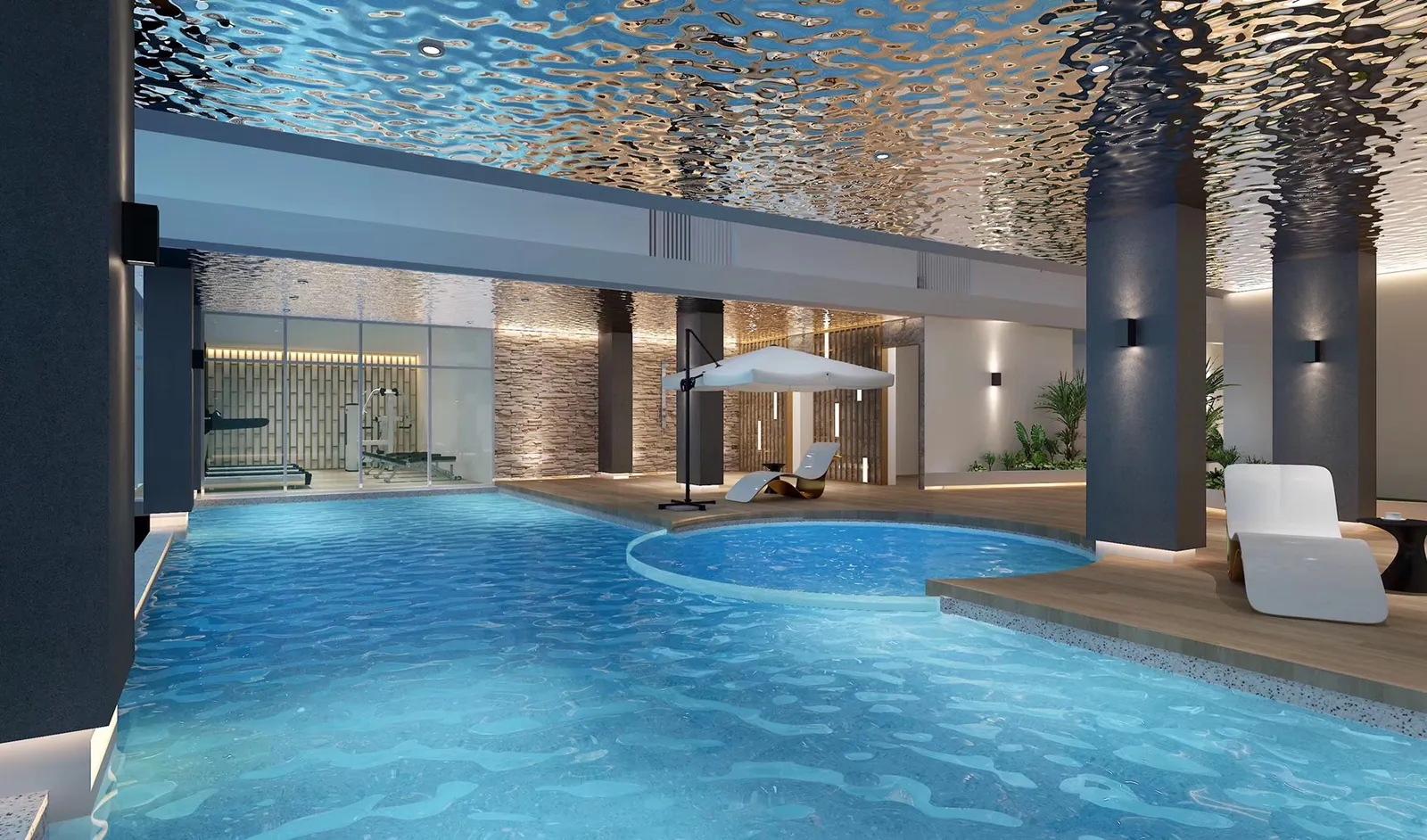 VIP Great Hill, Phuket: communal swimming pool beneath a reflective ceiling (rendering)