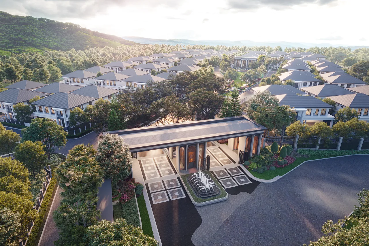 Setthasiri Koh Kaew Retreat, Phuket: aerial neighbourhood overview and entrance (rendering)