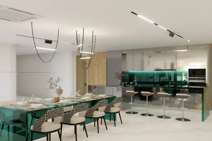 Sole Mio Residences, Phuket: three-bedroom penthouse kitchen and dining area (rendering)