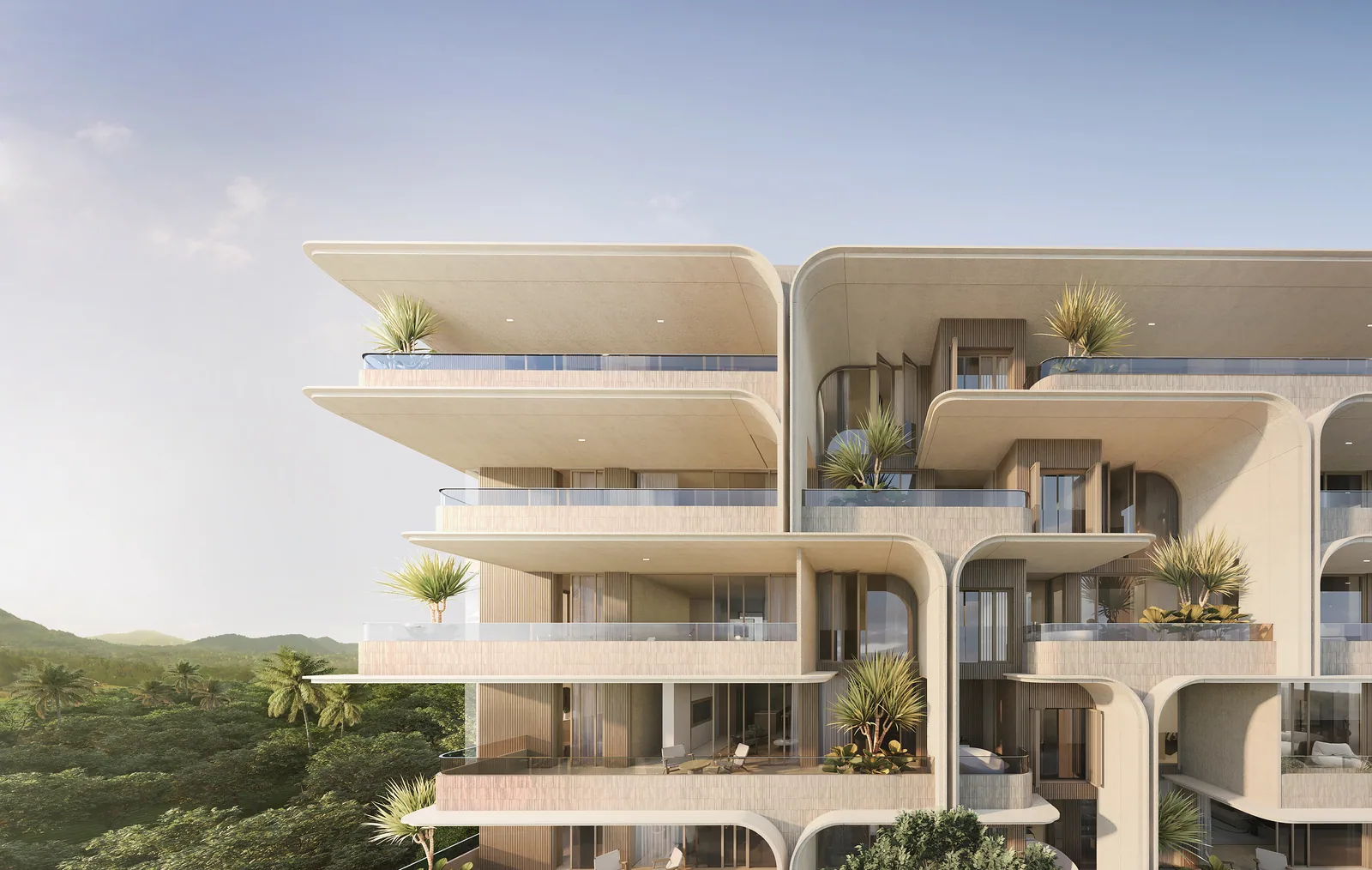 SURFHOUSE Residences, Bang Tao, Phuket: geschwungene Terrassen und tropische Bepflanzung (Visualisierung)