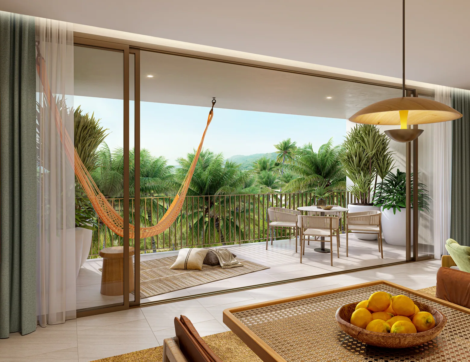 SURFHOUSE Residences, Bang Tao, Phuket: Balkon mit Hängematte und Essbereich (Visualisierung)