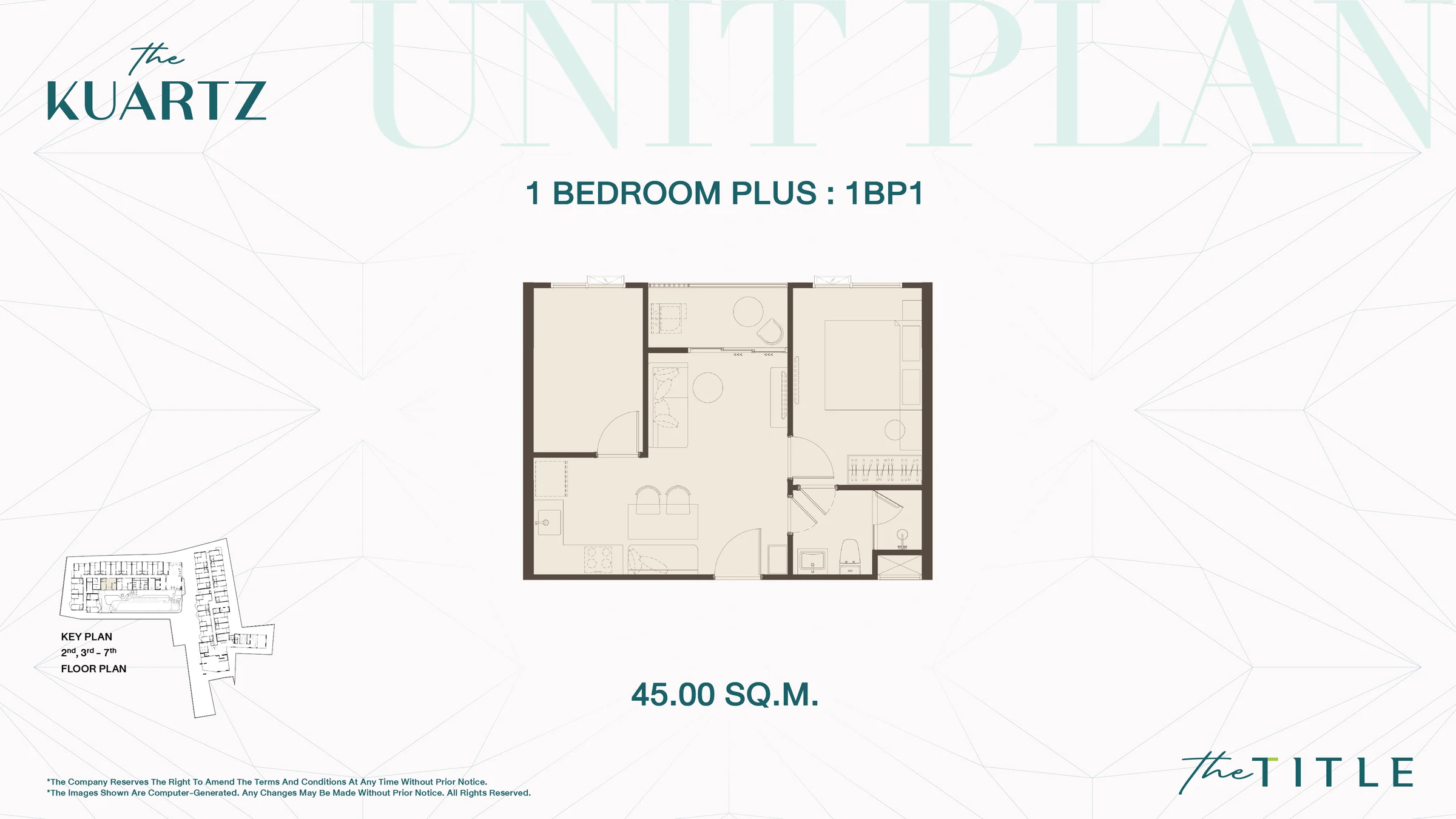 The Title Kuartz — floor plan 1BR Plus, 45–47.8 m²