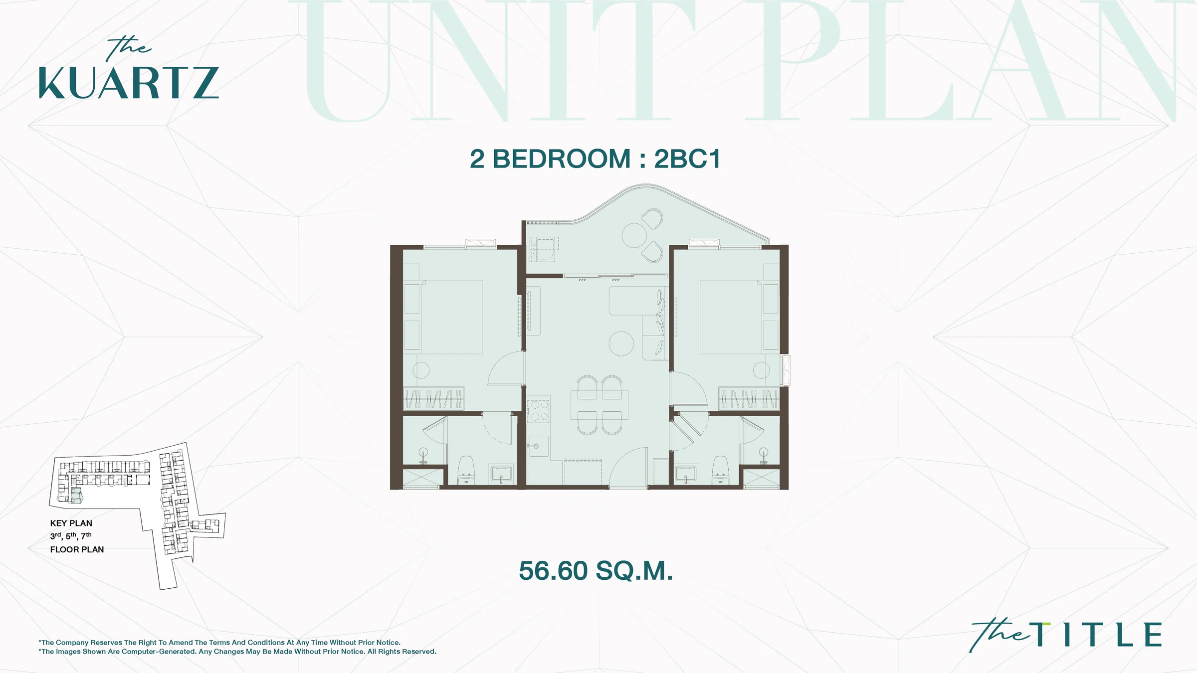 The Title Kuartz — floor plan 2BR, 56.6–62.7 m²