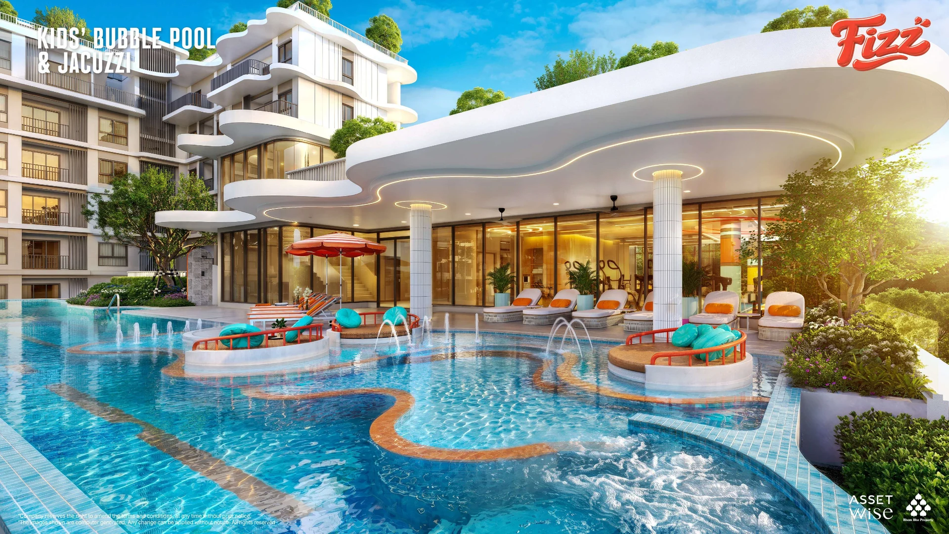 The Title Fizz Kata: clubhouse and pool plaza (rendering)
