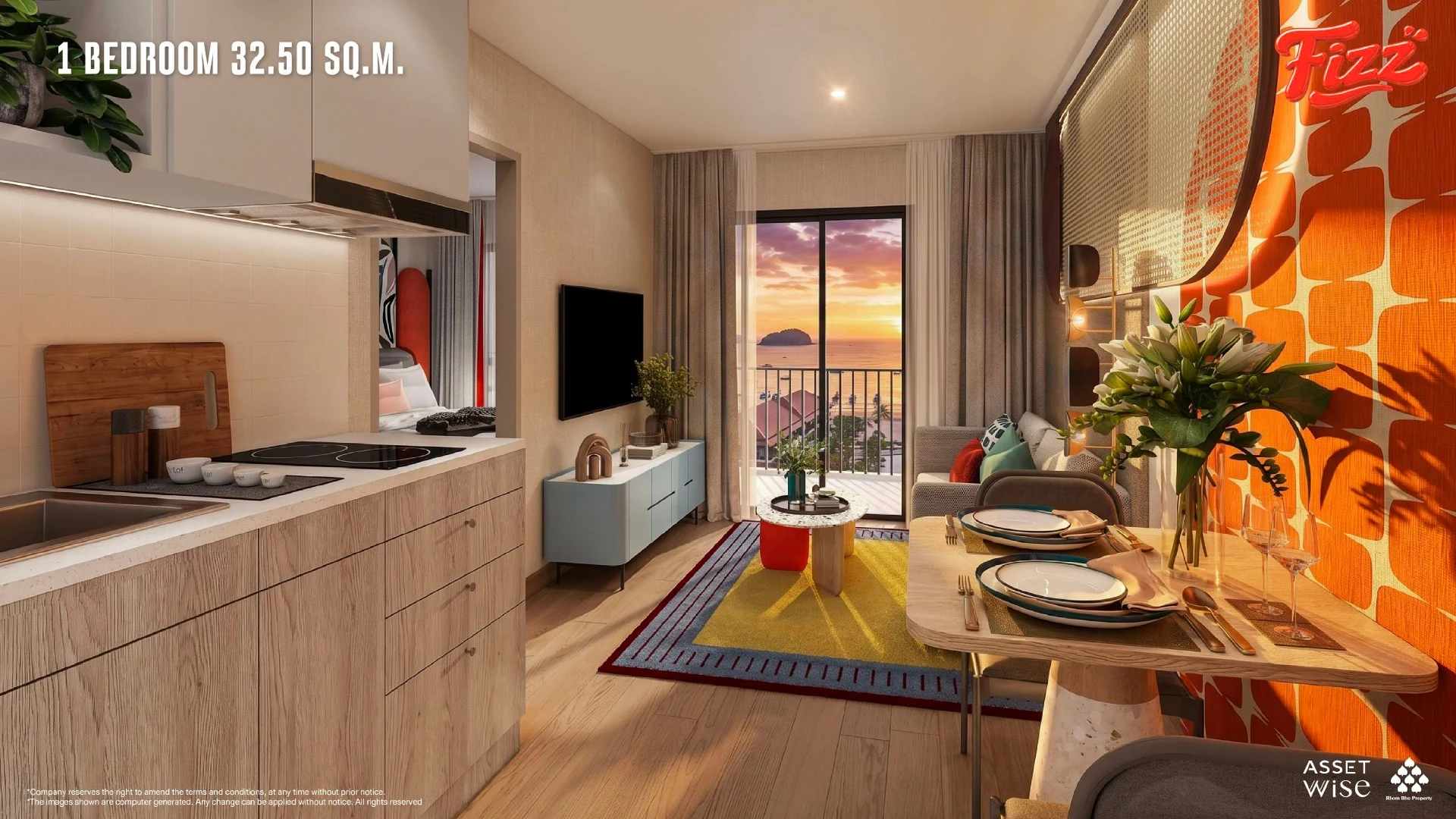 The Title Fizz Kata: one-bedroom living area (rendering)