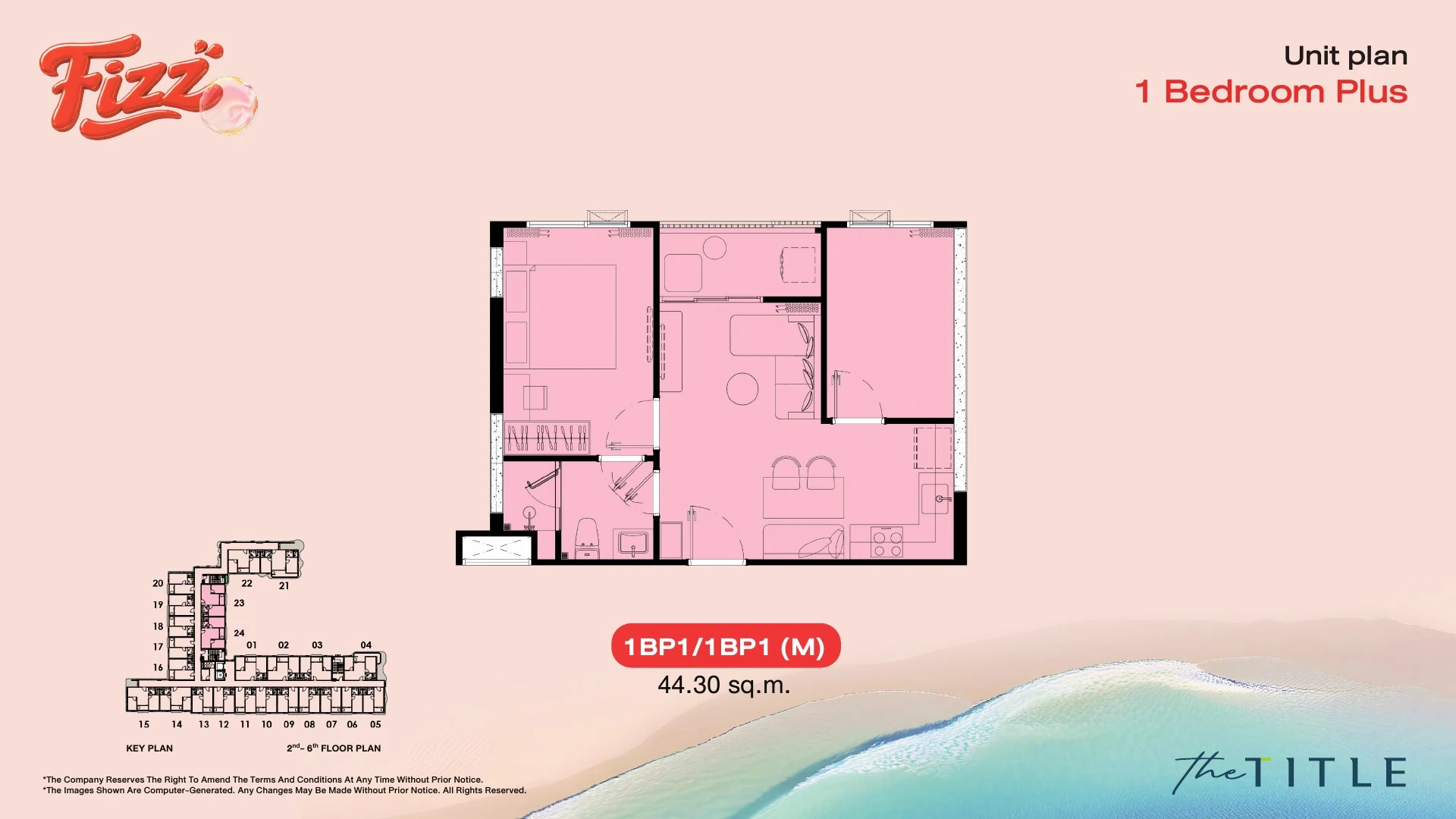 The Title Fizz Kata — floor plan 1BR Plus, 44–52 m²