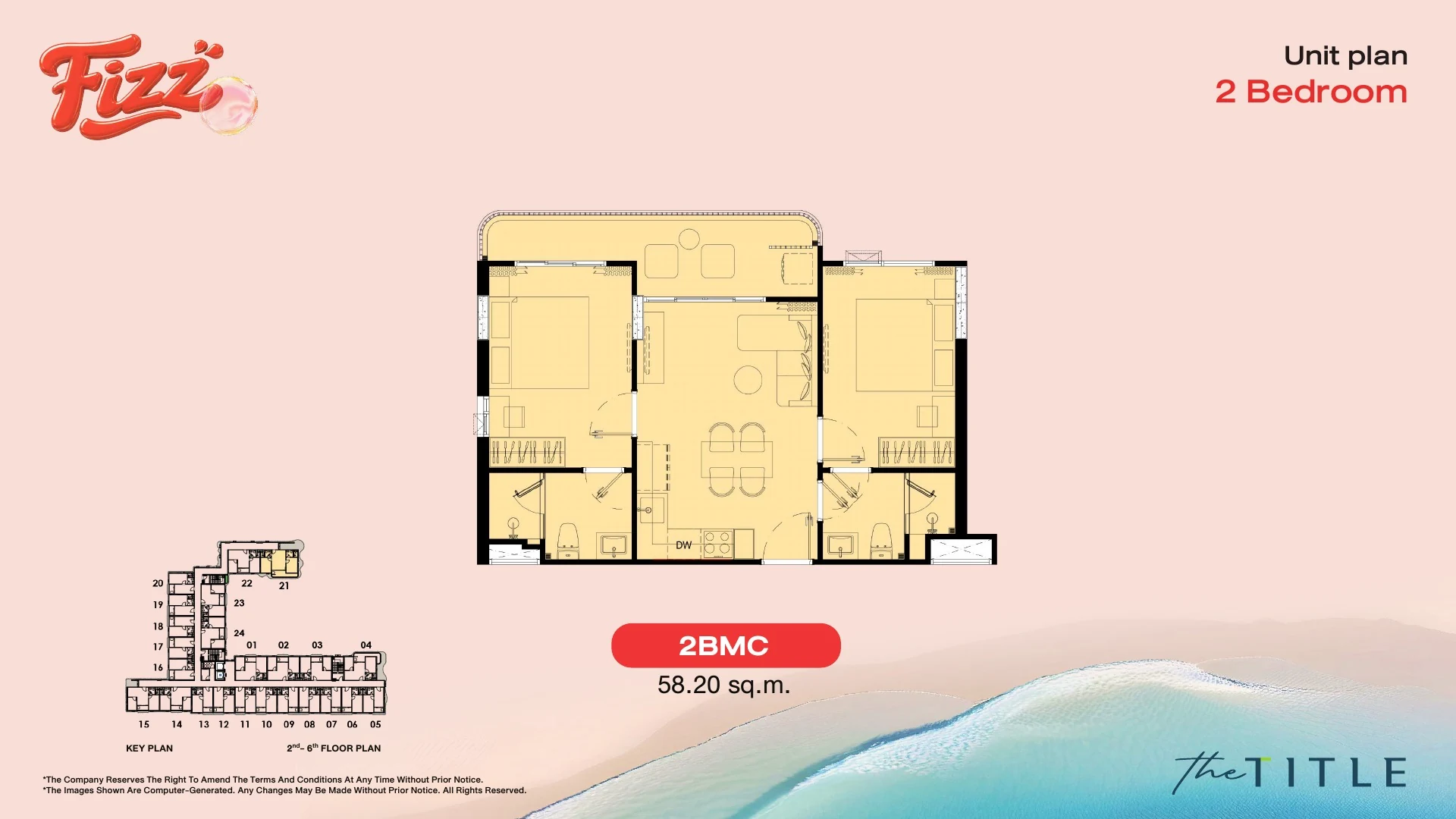 The Title Fizz Kata — floor plan 2BR, 58 m²