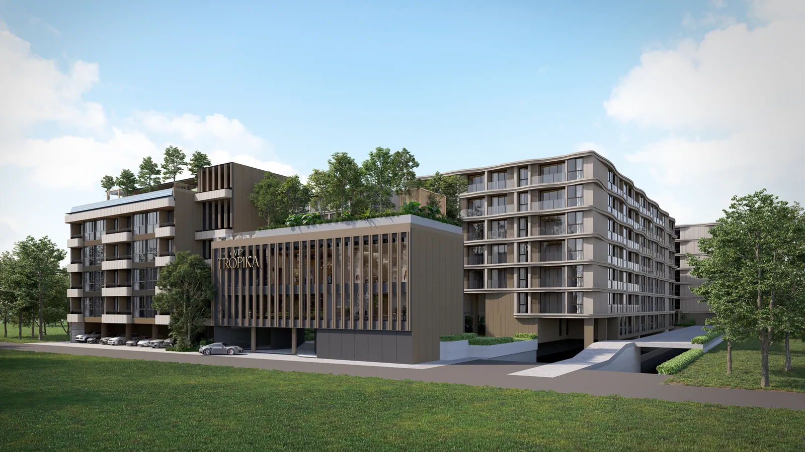 VIP Tropika, Phuket: residential buildings and landscaped entrance frontage (rendering)